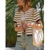 imageOmoone Womens Striped Cardigan Sweater Short Sleeve Lightweight Summer Button Down Cropped Knit TopsApricot Black