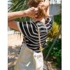 imageOmoone Womens Striped Cardigan Sweater Short Sleeve Lightweight Summer Button Down Cropped Knit TopsBlack White
