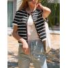 imageOmoone Womens Striped Cardigan Sweater Short Sleeve Lightweight Summer Button Down Cropped Knit TopsBlack White