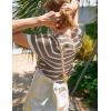 imageOmoone Womens Striped Cardigan Sweater Short Sleeve Lightweight Summer Button Down Cropped Knit TopsCamel White