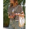 imageOmoone Womens Striped Cardigan Sweater Short Sleeve Lightweight Summer Button Down Cropped Knit TopsCamel White