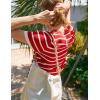 imageOmoone Womens Striped Cardigan Sweater Short Sleeve Lightweight Summer Button Down Cropped Knit TopsRed White
