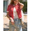 imageOmoone Womens Striped Cardigan Sweater Short Sleeve Lightweight Summer Button Down Cropped Knit TopsRed White