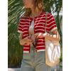 imageOmoone Womens Striped Cardigan Sweater Short Sleeve Lightweight Summer Button Down Cropped Knit TopsRed White