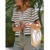 imageOmoone Womens Striped Cardigan Sweater Short Sleeve Lightweight Summer Button Down Cropped Knit TopsWhite Black