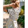 imageOmoone Womens Striped Cardigan Sweater Short Sleeve Lightweight Summer Button Down Cropped Knit TopsWhite Black