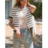 imageOmoone Womens Striped Cardigan Sweater Short Sleeve Lightweight Summer Button Down Cropped Knit TopsWhite Black