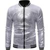 imageOmoone Mens Zip Up Mermaid Sequin Lightweight Shiny Clubwear Bomber JacketSilver
