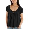 imageOmoone Summer Tie Front Babydoll Tops for Women Casual Cap Sleeve Pleated Tee Shirts Loose Going Out Flowy Tank TopsBlack