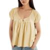 imageOmoone Summer Tie Front Babydoll Tops for Women Casual Cap Sleeve Pleated Tee Shirts Loose Going Out Flowy Tank TopsYellow