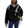imageOmoone Womens Casual Hoodie Long Sleeve Cropped Lightweight Pullover Fall Sweatshirt Track JacketsBlack