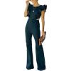 imageOmoone Womens Flared Denim Overalls Jumpsuit Ruffle Sleeves Backless Stretchy Blue Jean RomperBlack