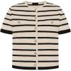 imageOmoone Womens Striped Cardigan Sweater Short Sleeve Lightweight Summer Button Down Cropped Knit TopsApricot Black