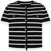 imageOmoone Womens Striped Cardigan Sweater Short Sleeve Lightweight Summer Button Down Cropped Knit TopsBlack White