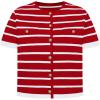 imageOmoone Womens Striped Cardigan Sweater Short Sleeve Lightweight Summer Button Down Cropped Knit TopsRed White