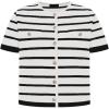 imageOmoone Womens Striped Cardigan Sweater Short Sleeve Lightweight Summer Button Down Cropped Knit TopsWhite Black