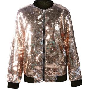 imageOmoone Mens Zip Up Mermaid Sequin Lightweight Shiny Clubwear Bomber JacketPink Gold