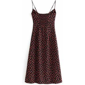 imageOmoone Womens Floral Dress LowCut Square Neck Spaghetti Strap Tie Bodycorn 90s Y2k Sun DressesLongblack Floral