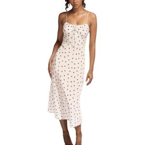 imageOmoone Womens Floral Dress LowCut Square Neck Spaghetti Strap Tie Bodycorn 90s Y2k Sun DressesLongwhite Strawberry