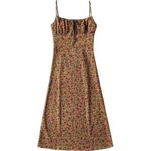 imageOmoone Womens Floral Dress LowCut Square Neck Spaghetti Strap Tie Bodycorn 90s Y2k Sun DressesLongyellow