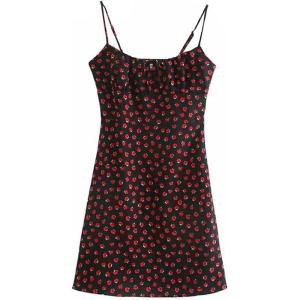 imageOmoone Womens Floral Dress LowCut Square Neck Spaghetti Strap Tie Bodycorn 90s Y2k Sun DressesShortblack