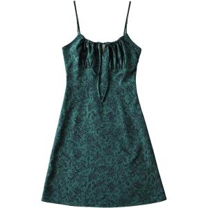 imageOmoone Womens Floral Dress LowCut Square Neck Spaghetti Strap Tie Bodycorn 90s Y2k Sun DressesShortgreen