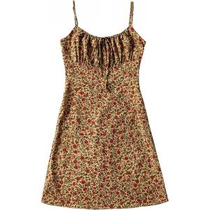 imageOmoone Womens Floral Dress LowCut Square Neck Spaghetti Strap Tie Bodycorn 90s Y2k Sun DressesShortyellow