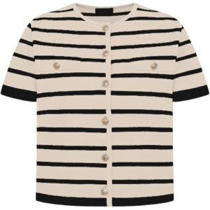 imageOmoone Womens Striped Cardigan Sweater Short Sleeve Lightweight Summer Button Down Cropped Knit TopsApricot Black
