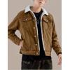 imageOmoone Mens Lapel Sherpa Fleece Lined Thicken Denim Jean Trucker Jacket CoatsBrown