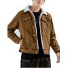 imageOmoone Mens Lapel Sherpa Fleece Lined Thicken Denim Jean Trucker Jacket CoatsBrown