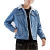 imageOmoone Mens Lapel Sherpa Fleece Lined Thicken Denim Jean Trucker Jacket CoatsDenim Blue Fleece White