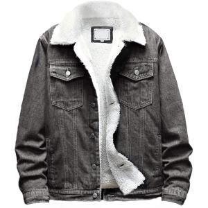 imageOmoone Mens Lapel Sherpa Fleece Lined Thicken Denim Jean Trucker Jacket CoatsGrey