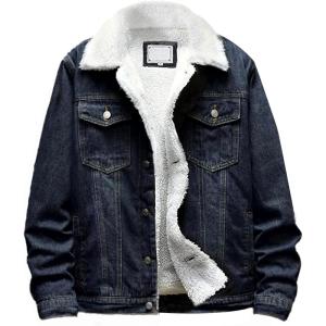 imageOmoone Mens Lapel Sherpa Fleece Lined Thicken Denim Jean Trucker Jacket CoatsIndigo