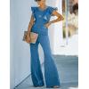 imageOmoone Womens Flared Denim Overalls Jumpsuit Ruffle Sleeves Backless Stretchy Blue Jean RomperBlue