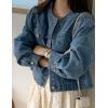 imageOmoone Womens Denim Jacket Long Sleeve Crop Button Down Jean Coat with PocketDenimblue