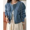 imageOmoone Womens Denim Jacket Long Sleeve Crop Button Down Jean Coat with PocketDenimblue