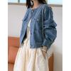 imageOmoone Womens Denim Jacket Long Sleeve Crop Button Down Jean Coat with PocketDenimblue