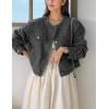 imageOmoone Womens Denim Jacket Long Sleeve Crop Button Down Jean Coat with PocketGrey