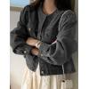 imageOmoone Womens Denim Jacket Long Sleeve Crop Button Down Jean Coat with PocketGrey