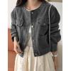 imageOmoone Womens Denim Jacket Long Sleeve Crop Button Down Jean Coat with PocketGrey