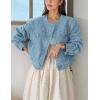 imageOmoone Womens Denim Jacket Long Sleeve Crop Button Down Jean Coat with PocketLightblue
