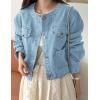 imageOmoone Womens Denim Jacket Long Sleeve Crop Button Down Jean Coat with PocketLightblue