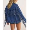 imageOmoone Womens Oversized Denim Fringed Jacket Tassel Jean Jackets Fall Outfits 2025 with PocketsDenimblue