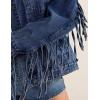 imageOmoone Womens Oversized Denim Fringed Jacket Tassel Jean Jackets Fall Outfits 2025 with PocketsDenimblue