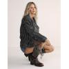 imageOmoone Womens Oversized Denim Fringed Jacket Tassel Jean Jackets Fall Outfits 2025 with PocketsGrey