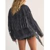 imageOmoone Womens Oversized Denim Fringed Jacket Tassel Jean Jackets Fall Outfits 2025 with PocketsGrey