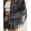 imageOmoone Womens Oversized Denim Fringed Jacket Tassel Jean Jackets Fall Outfits 2025 with PocketsGrey