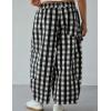 imageOmoone Womens Plaid Wide Leg Pants Gingham Print Crop Baggy Barrel Pants High Waist Cotton Carpenter Trousers with PocketsBlack