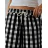 imageOmoone Womens Plaid Wide Leg Pants Gingham Print Crop Baggy Barrel Pants High Waist Cotton Carpenter Trousers with PocketsBlack
