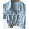 imageOmoone Womens Short Sleeve Denim Shirt Peplum Ruffle Hem Denim Crop Top Jackets Cowgirl OutfitsLightblue